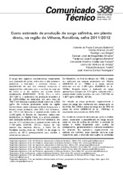 Thumbnail de Custo estimado de produção de sorgo safrinha, em plantio direto, na região de Vilhena, Rondônia, safra 2011/2012.