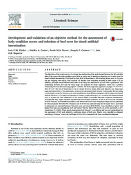 Thumbnail de Development and validation of an objective method for the assessment of body condition scores and selection of beef cows for timed artificial insemination.