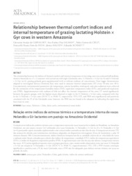 Thumbnail de Relatinship between thermal comfort indices and internal temperature of grazing lactating Holstein x Gyr cows in western Amazonia.