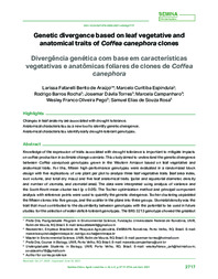 Thumbnail de Genetic divergence based on leaf vegetative and anatomical traits of Coffea canephora clones.