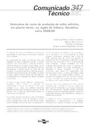 Thumbnail de Estimativa de custo de produção de milho safrinha, em plantio direto, na região de Vilhena, Rondônia, safra 2008/09.