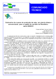 Thumbnail de Estimativa de custos de produção de soja, em plantio direto e convencional, para a região do cerrado de Rondônia - safra 2000 / 01.