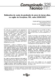 Thumbnail de Estimativa de custo de produção de arroz de terras altas, na região de Cerejeiras, RO, safra 2006/2007.