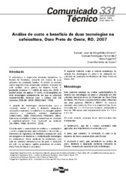 Thumbnail de Análise de custo e benefício de duas tecnologias na cafeicultura, Ouro Preto d'Oeste, RO, 2007.