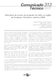 Thumbnail de Estimativa de custos de produção de milho na região de Cerejeiras, Rondônia, safrinha 2006.