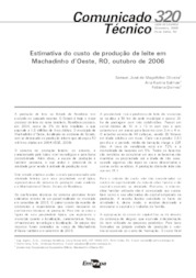 Thumbnail de Estimativa do custo de produção de leite em Machadinho d?Oeste, RO, outubro de 2006.