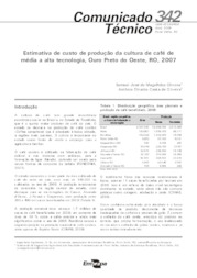 Thumbnail de Estimativa de custo de produção da cultura de café de média a alta tecnologia, Ouro Preto do Oeste, RO, 2007.