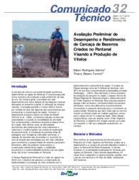Thumbnail de Avaliação preliminar de desempenho e rendimento de carcaça de bezerros criados no Pantanal visando a produção de vitelos.