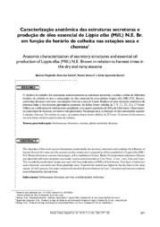 Thumbnail de Caracterização anatômica das estruturas secretoras e produção de óleo essencial de Lippia alba (Mill.) N.E. Br. em função do horário de colheita nas estações seca e chuvosa.