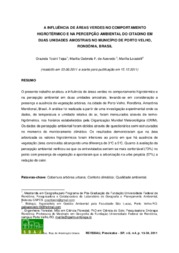 Thumbnail de A influência de áreas verdes no comportamento higrotérmico e na percepção ambiental do citadino em duas unidades amostrais no município de Porto Velho, Rondônia, Brasil.