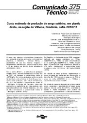 Thumbnail de Custo estimado de produção de sorgo safrinha, em plantio direto, na região de Vilhena, Rondônia, safra 2010/11.