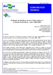 Thumbnail de Avaliação de genótipos de arroz (Oryza sativa L.) no Estado de Rondônia - safra 1999/2000.